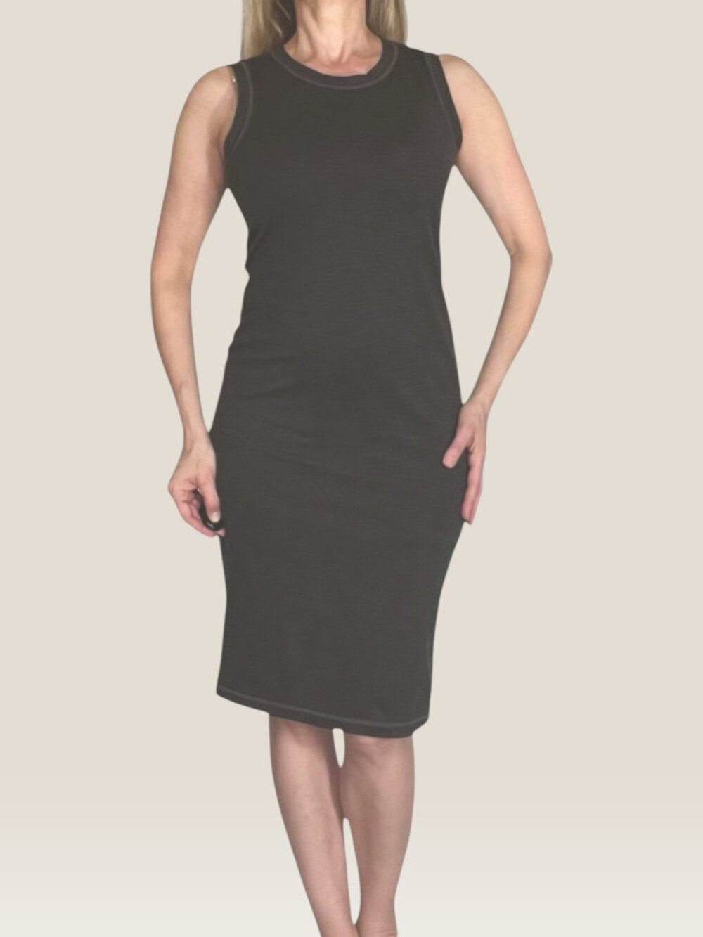 Prana Becksa Tank Dress Medium Mink Ribbed UPF 50 Athletic Midi Bodycon